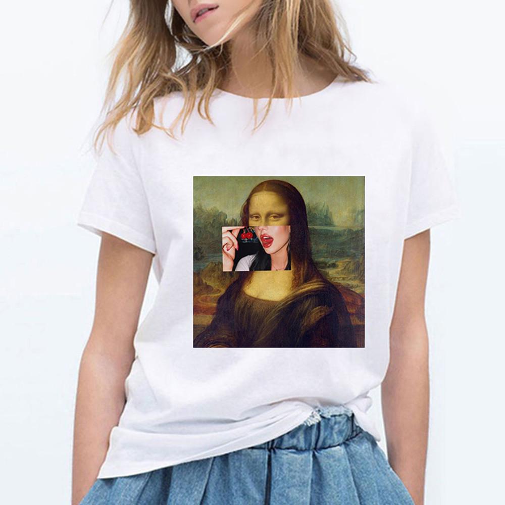 Mona Lisa Ästhetik Harajuku T-Shirt Damen Ullzang Vintage Grafik-T-Shirt Lustiges Cartoon 90er Jahre T-Shirt