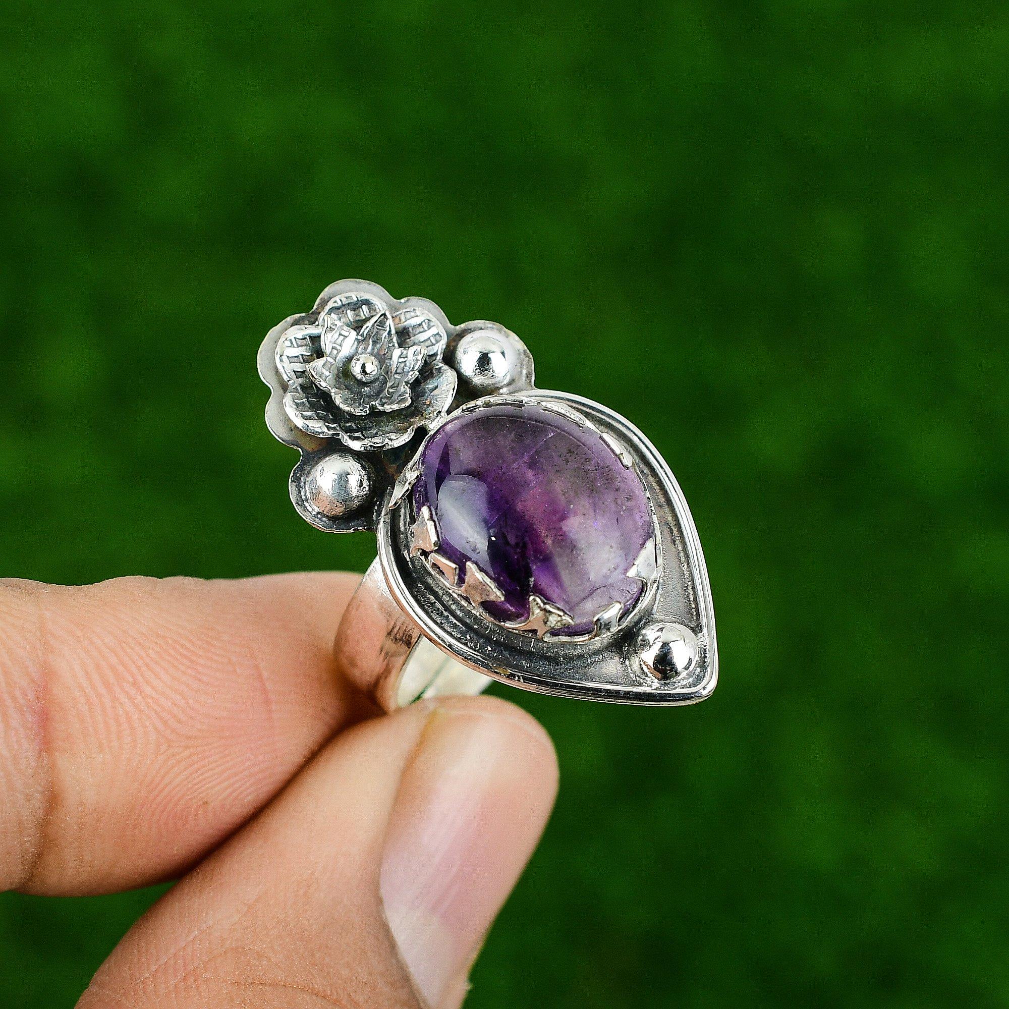 

Multi Stone Flower Adjustable Ring 925 Silver Natural Star Amethyst Adjustable