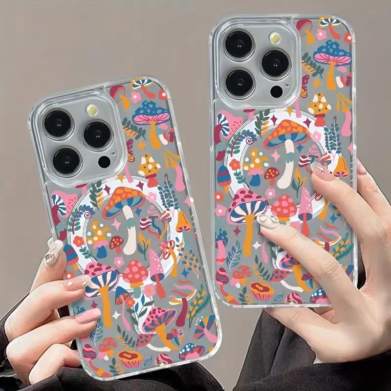 Cross-Color Mushroom Magnetic iPhone 17 Pro Protective Case - Drop-Proof for Models 15/13/12/11