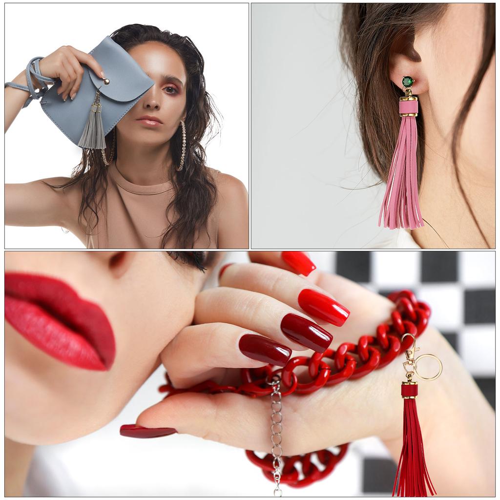 8pcs PU Leather Tassels PU Tassels with Key Rings Tassel Curtain Bag Tassel for Jewelry Making Phone Straps Handbag DIY Crafts