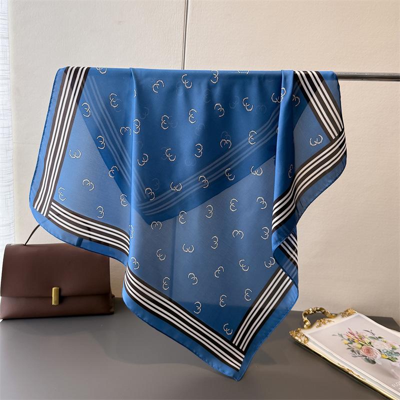 Luxury Brand  Chain Print Square Silk Scarf for Women Hijab Hair Bands 70cm Neckerchief Female Satin Shawl Ribbon Headband