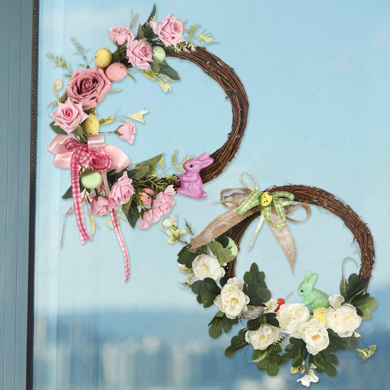 Easter Door Wreath Artificial Flower Easter Wreath Ornament Farmhouse Rustic Wreath Indoor Outdoor Spring Season Decoration For