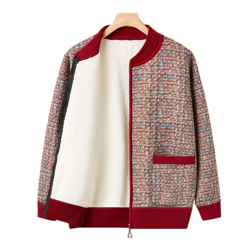 Autumn new elderly knitted sweater female mother cardigan old woman striped top grandma coat