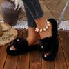 Sweet Suede Bowknot Decoration Faux Fur Slippers Women  Autumn Round Toe Thick Bottom Slides Warm Cotton Outdoor Slippers