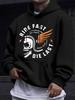 RIDE FAST DIE LAST" Motorcycle Slogan Print Hooded Sweatshirt, Hardcore Biker Style, Showcasing a Rebellious Attitude of Speed and Passion
