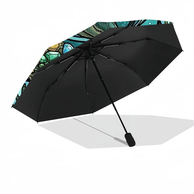Alligator Treasure Glass Pattern Umbrella, Portable and Foldable Design, 8 Ribs, a Casual Accessory for Halloween, Christmas, and Birthday Gifts.