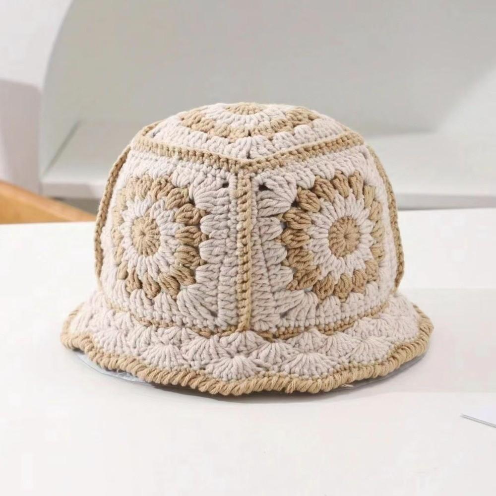 Fleece thread Flower Sun Hat Korean Style Bucket Hat Unique Knitted Fisherman Hat  Student