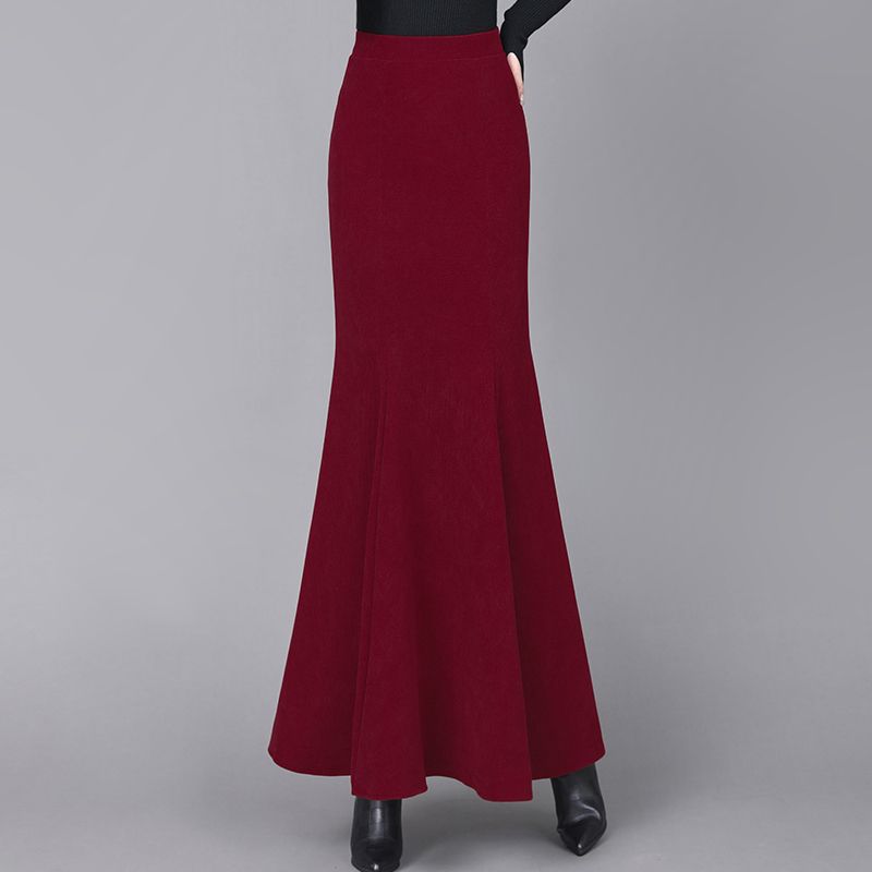 

Элегантная и стройнящая юбка-шторм на осень и зиму, высококачественная юбка-рыбий хвост с длинной юбкой Snow Neil XXL красный