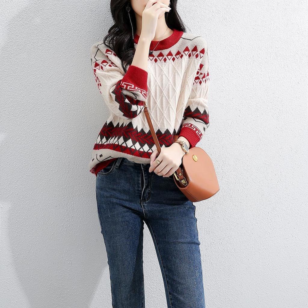 Autumn Winter New Round Neck Long Sleeve Fashion Sweater Women High Street Casual Printing Pullovers Elegant Warm All-match Tops