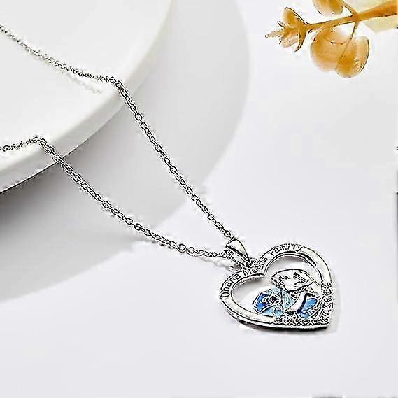 Stitch Necklace Silver Plated Crescent Half Moon Pendant Necklaces Stitch Ohana Means Family Jewelry Gift for Women Girls