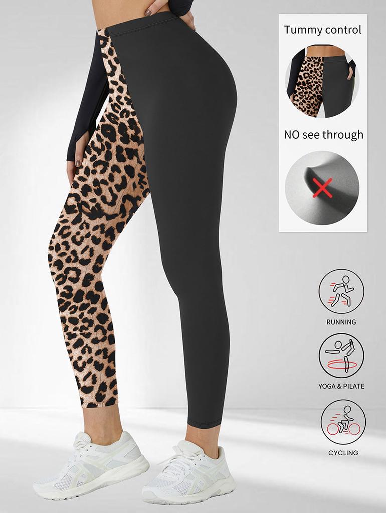 Pocket Style High-Waisted Yoga Pants Women's Leopard Print Fitness High-Stretch Butt-Lifting Sports Leggings