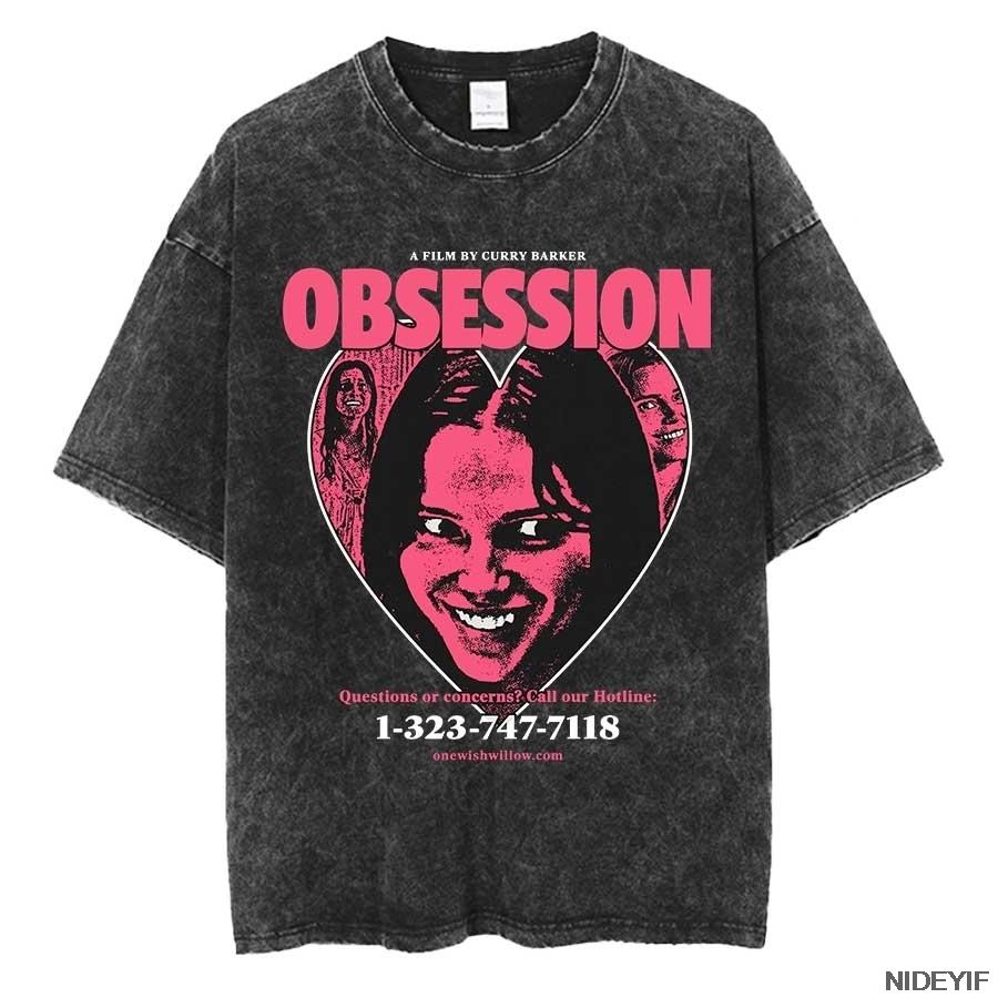Obsession Movie Hooror Oversized T Shirt 100 Cotton Vintage Washed Tshirt for Men Women Hiphop Streetwear OBS3
