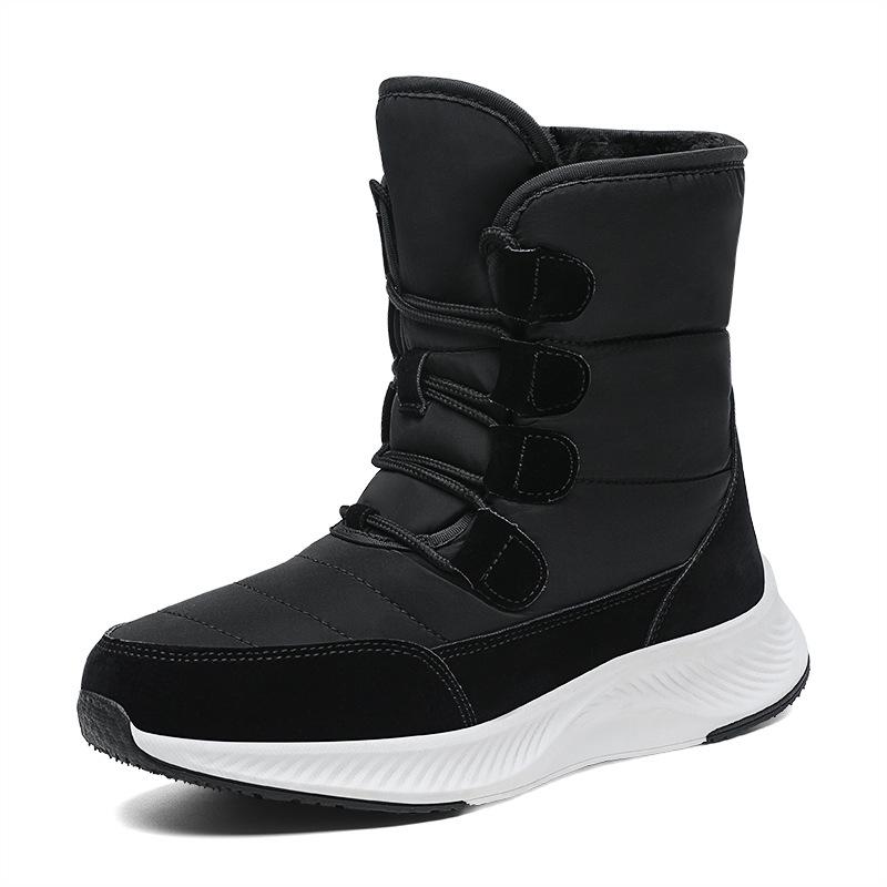 High-Top Snow Boots with Thick Soles and Lace-Up Design - Plus Velvet Insulation for Extra Warmth In Winter.