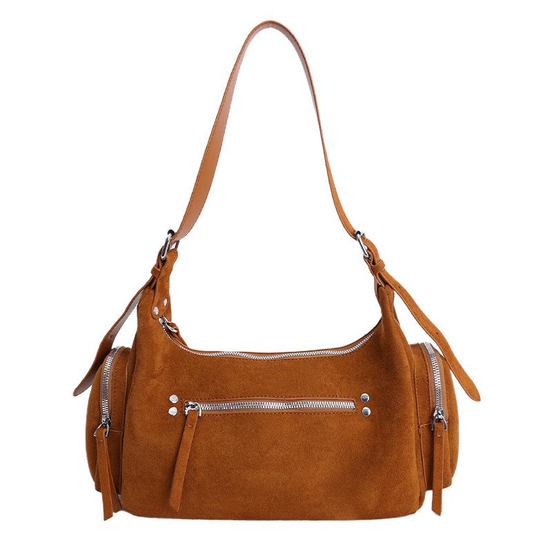 PU Suede Hobo Bag Women's Fashion Shoulder Tote with Multiple Zip Pockets Casual Everyday Handbag