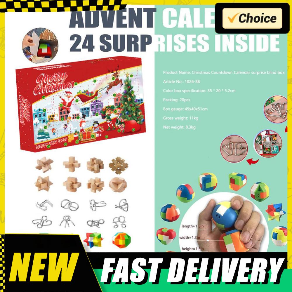 Christmas Countdown Calendar 24 Pcs Metal & Plastic and Wooden Puzzle Fun Challenge Christmas Advent Calendar for Adults Kids