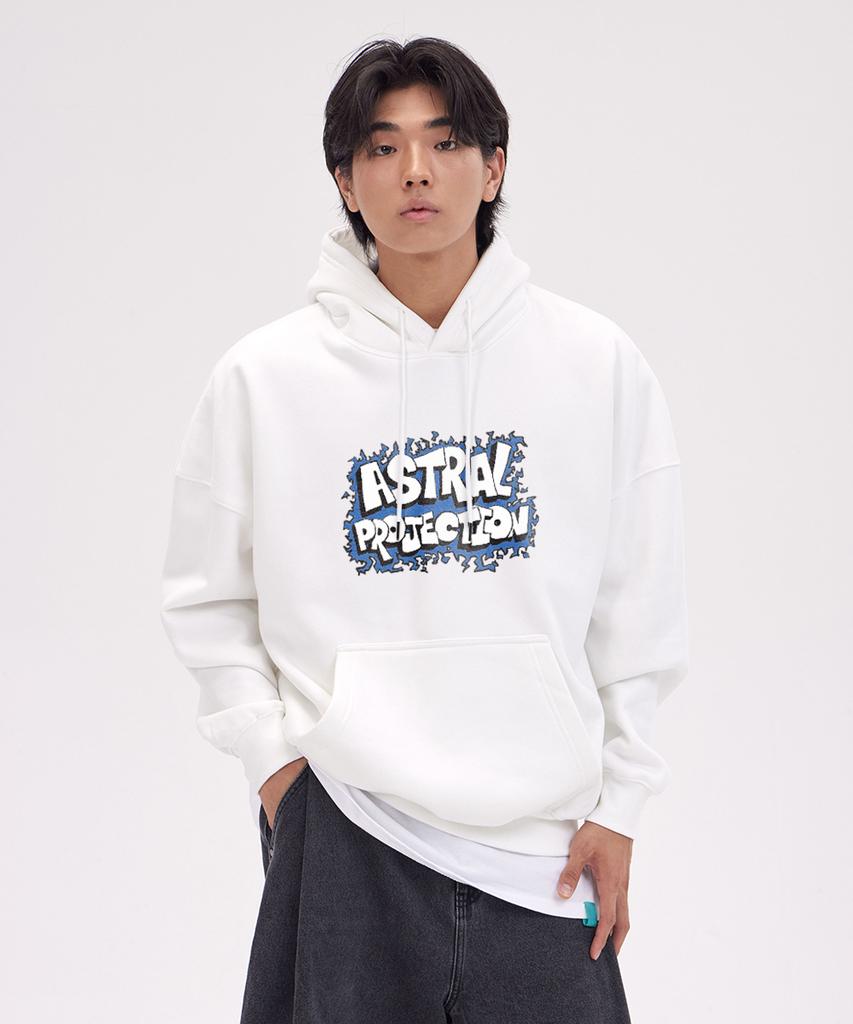 Graffiti Logo Oversized Wide Shoulder Hoodie_White