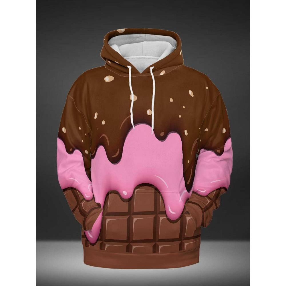 Men s 3D Ice Cream Print Hoodie M