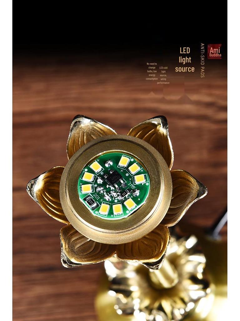 Seven-Color LED Crystal Lotus Lamp for Buddha and Guanyin Offerings