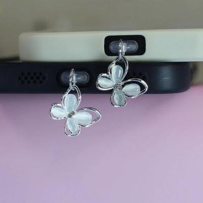 Mobile Phone Dust Plug Cat Eye Stone Butterfly Pendant Phone Accessories Type-C Port Dust Plug Decoration