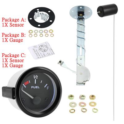 240-33ohm Fuel Level Gauge + Fuel Float Sensor White LED Light 52mm 2'' Fuel Meter Black Shell For 12V Cars Automotive Gauges