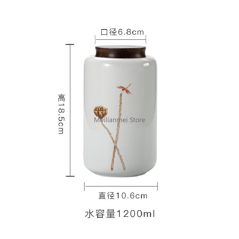 1200ML Ceramic Tea Jar with Wooden Cover Tea Storage Box Tea Bag Storage Container Sealed Storage Tank Ceramic Bottle Gift