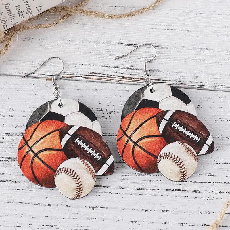 Cross-border new sports style ball earrings 2D flat acrylic creative football basketball football baseball earrings