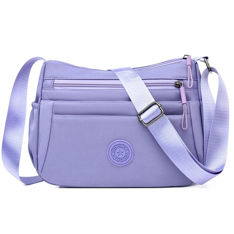 Leisure Simple Women's Shoulder Bag Nylon Multi Pockets Waterproof Messenger Bag Solid Color Female Shoulder Bag for Outings