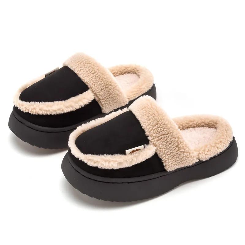 Fashion Women Plush Warm Home Platform Slippers Winter New Soft Comfortable House Floor Cotton Shoes Girls Indoor  Wedge Fluffy Slippers
