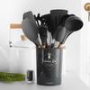 11-Piece Wooden Handle Silicone Kitchenware Set - Includes 9 Kitchen Tools, Spatula, and Spoon.
