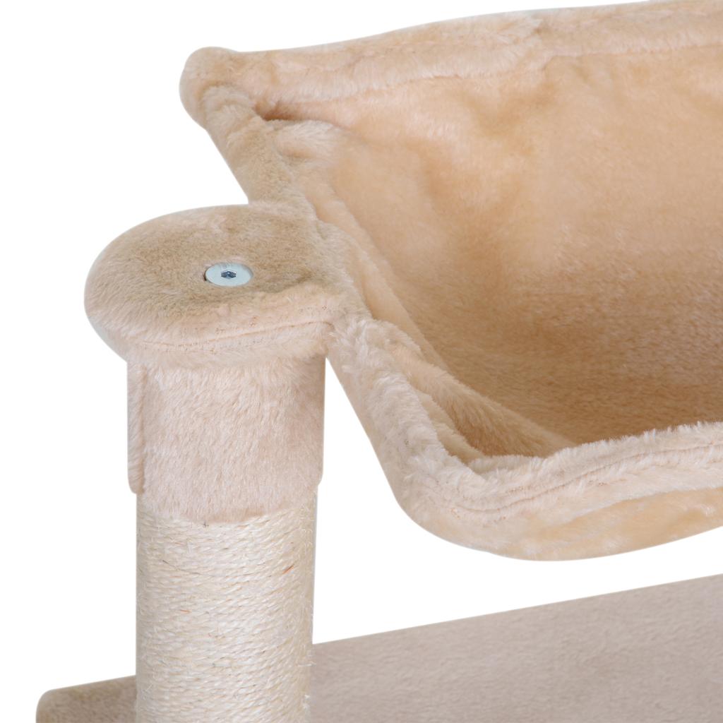 Cat Tower max 3.6kg with Hammock and Hanging Ball, Made of Wood and Plush, 50x36x70 cm, Beige