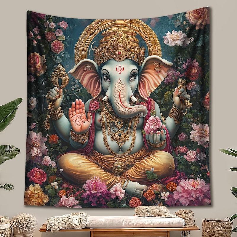 Tapestry Lord Ganesha elephant domestic Hindu 75x100 чёрный