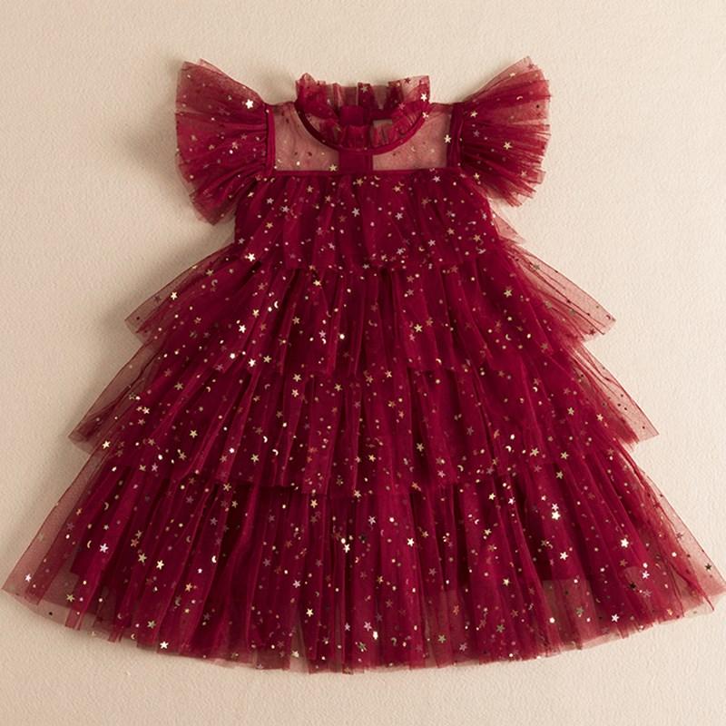 Mädchen Prinzessin Mesh Schichten Kuchen Kleider Für Kinder Pailletten Elegante Party Tutu Prom Hochzeit Vestidos Sommer Kinder Rüschen Kleidung