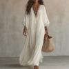 Summer Elegant Solid Dresses Womens Casual Lace Trim V Neck Flowy Maxi Dress Beach Holiday Party Maxi Dresses Robe Vestidos