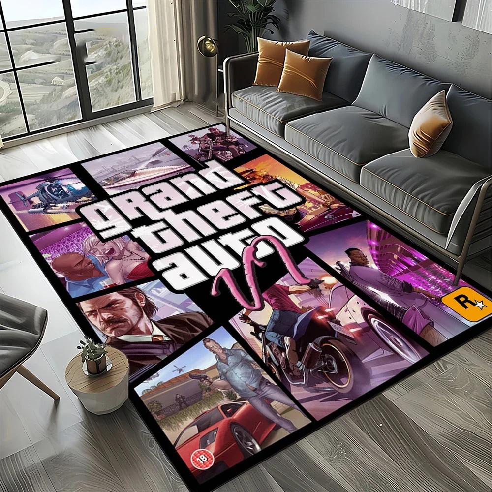 G Grand T Theft S Auto G GTA 6 Game Gamer Carpet Rug Art for Room Decor Home Bedroom Sofa Gift Kids Area Rug Non Slip Floor Mat