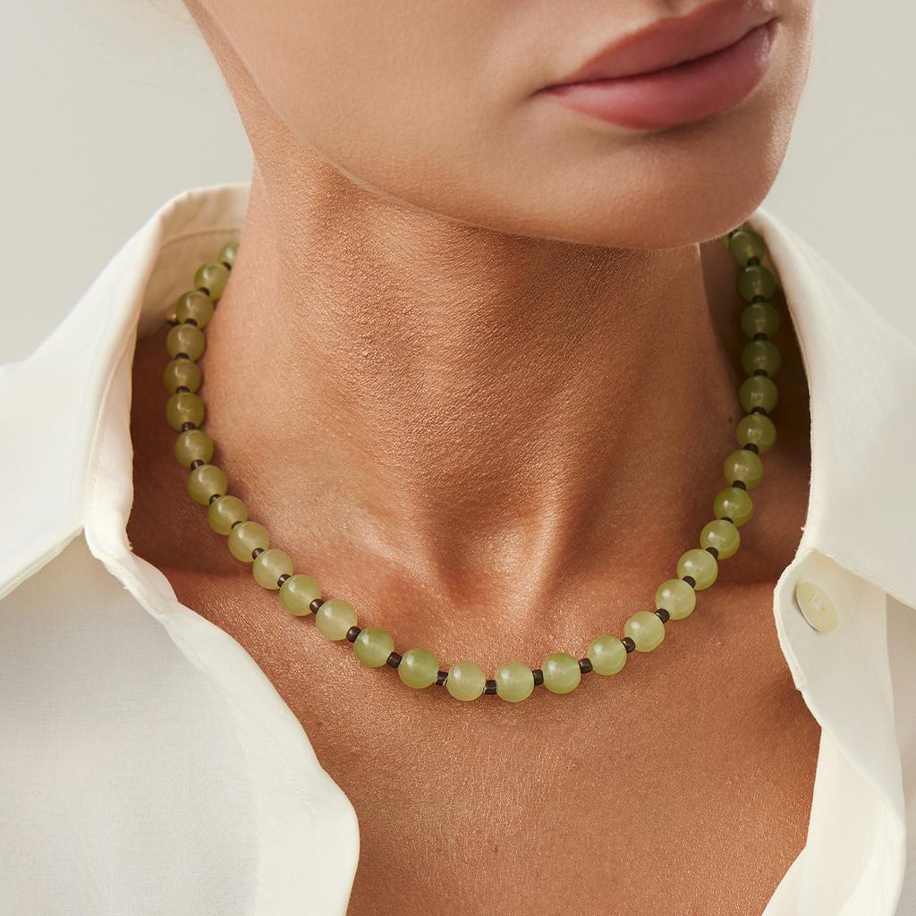 Fashion Creative Transparent Glass Beads Choker Necklaces for Women Retro Bohemian Clavicle Chain Necklace Summer Daily Party Jewelry