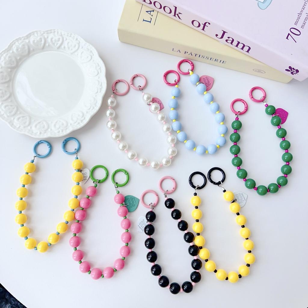 Korean and Japanese Style INS Solid Color Beaded Chain Phone Case Lanyard Handheld Wrist Strap Pendant Decoration Universal Phone Case