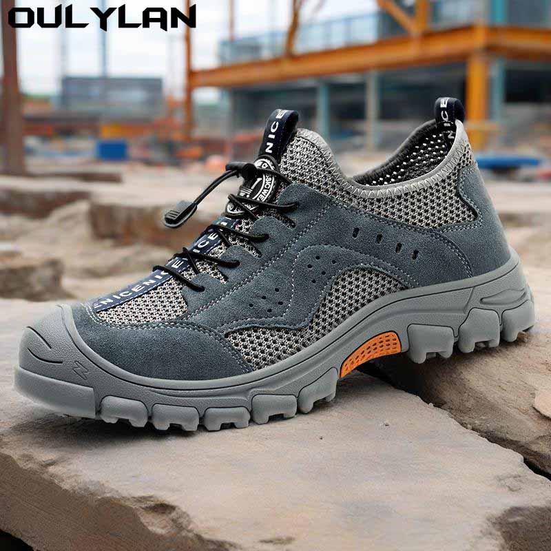 Oulylan  Steel Toe Anti Smash Safety Boots Fashion Work Sneakers Men Work  Indestructible Cowhide Safety Shoes Breathable Shoes