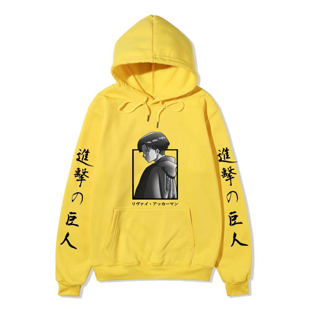 Attack on Titan Levi Ackerman Hoodie Unisex Fleece Sweatshirt Japanese Text Double Sleeve Print Autumn Winter Pullover
