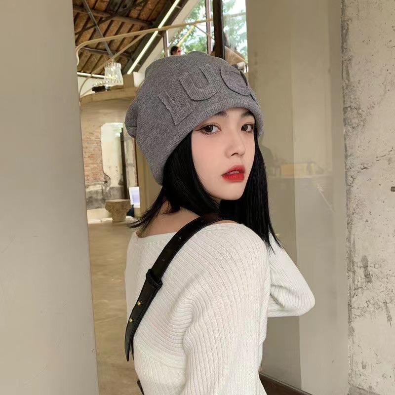 Autumn and winter new face small letter cold hat women's ear protectors bag head knitted hat big head circumference stacking hat