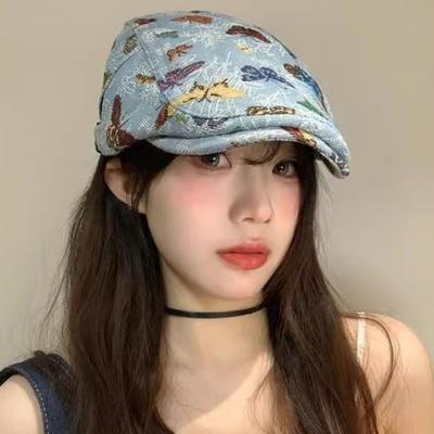 Etnický Styl Retro Čepice Newsboy Oboustranný Design Beret s Vyšívaným Motýlem Dámské Oblečení