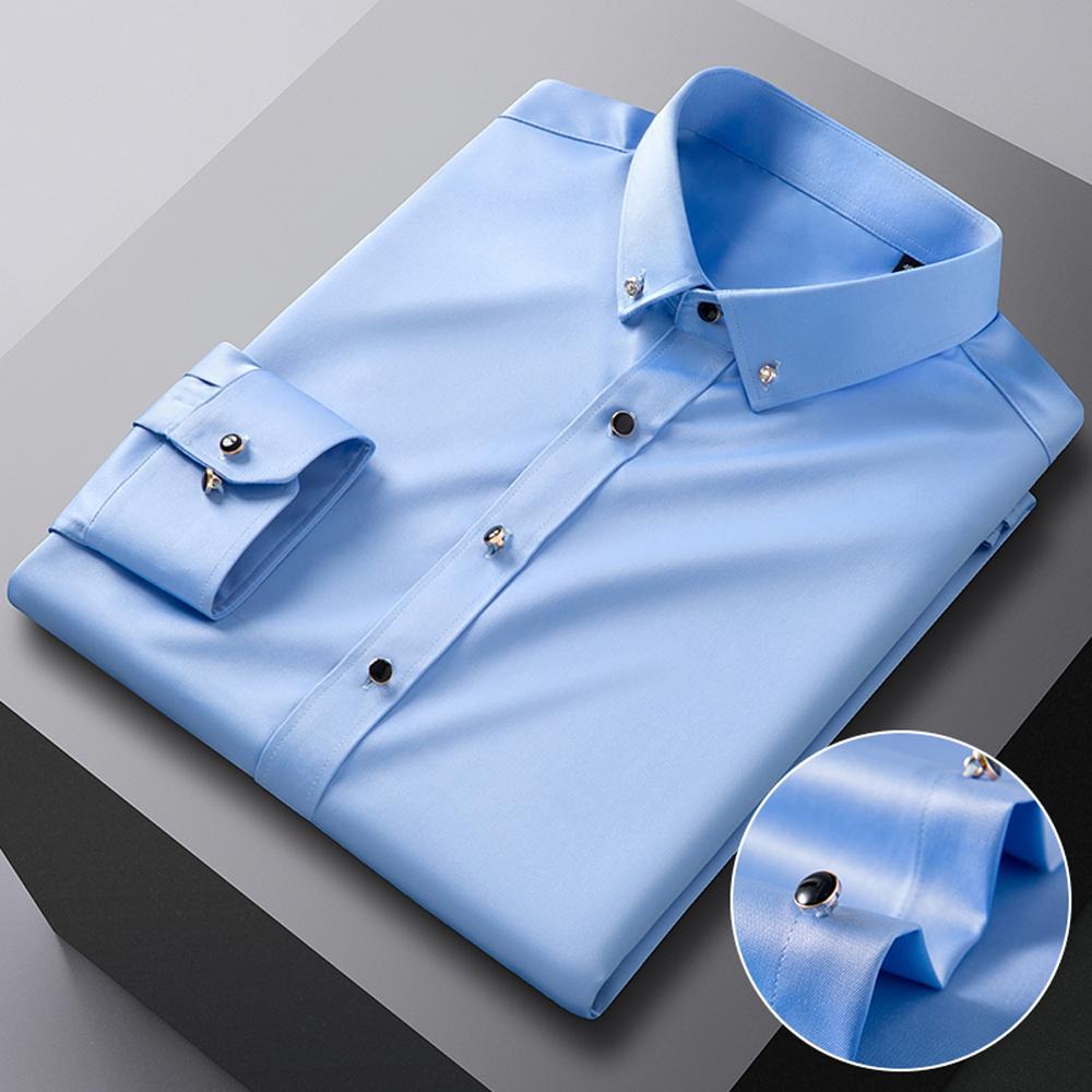 Men's Wrinkle Free Dress Shirts for Old Money Man Luxury 4-Way Stretch Long Sleeve Formal Diamond Button Up Wedding Prom Shirt