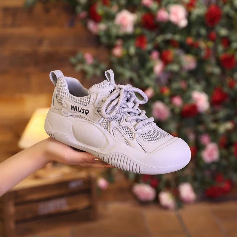 Popular Korean version mesh breathable thick baseplate shoes women's 2025 summer new color matching versatile casual sports shoes women