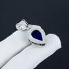 Unique Blue Sapphire Gemstone Silver Pendant in 925 Sterling Silver - Handmade Pear Design, Everyday Wear Jewelry Anniversary Gift