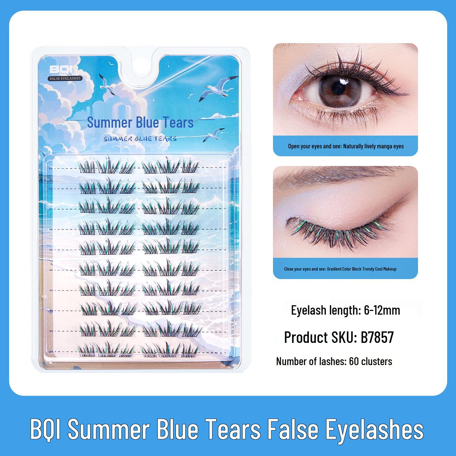 BQI Dreamy Blue Gradient Glitter Lashes for Festivals & Cosplay