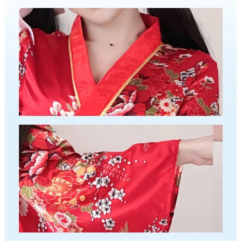 Japanese Yukata Robes Kawaii Girls Floral Printed Haori Suit Lovely Lolita Dress Women Maid Cosplay Costume Halloween
