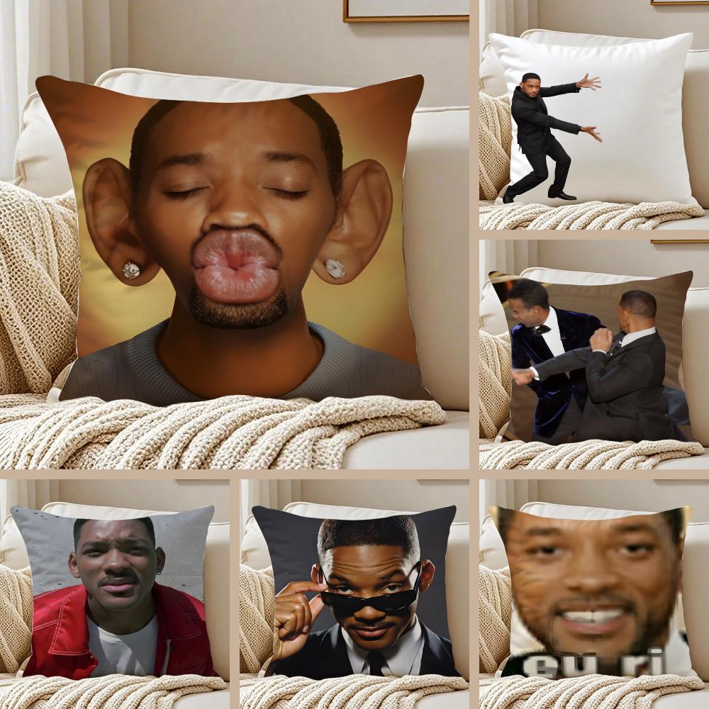 WWill SSmith meme Cushion Cover Pillowcase Antidustmite Invisible Zipper Short Plush Sofa Cushion