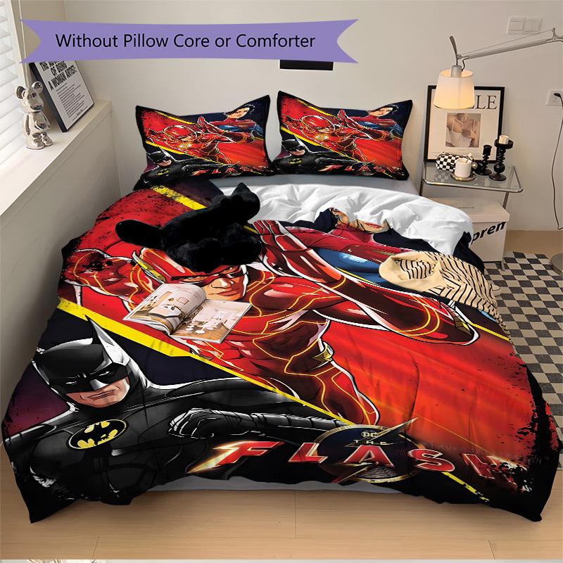 3pcs Flash Superhero Duvet Cover Set, 1 Duvet Cover + 2 Pillowcases (No Insert), Cozy Bedding, Bedroom Set, Easy Care, Durable Yy251103086