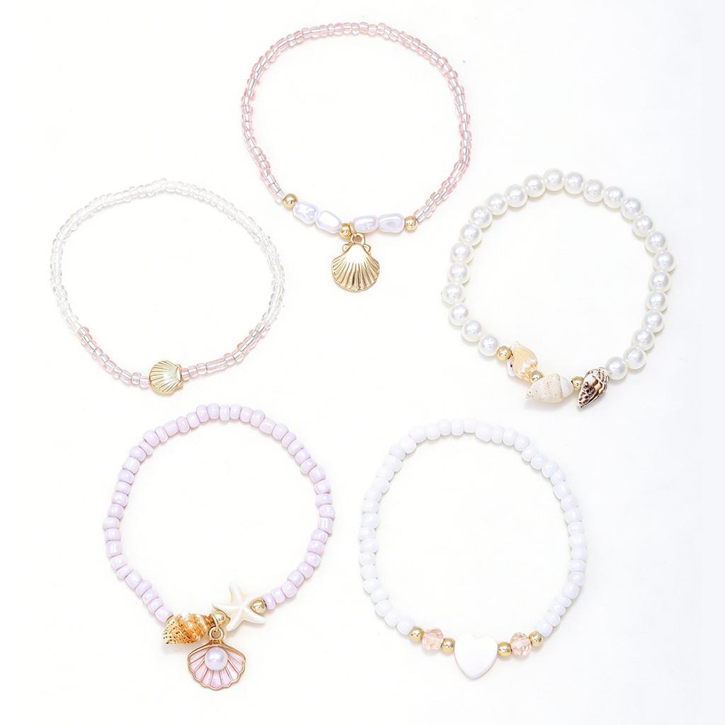 Ocean Wind Vacation Couple Bracelet Set Starfish Shell Bracelet Bohemian Pearl Stacked Bracelet