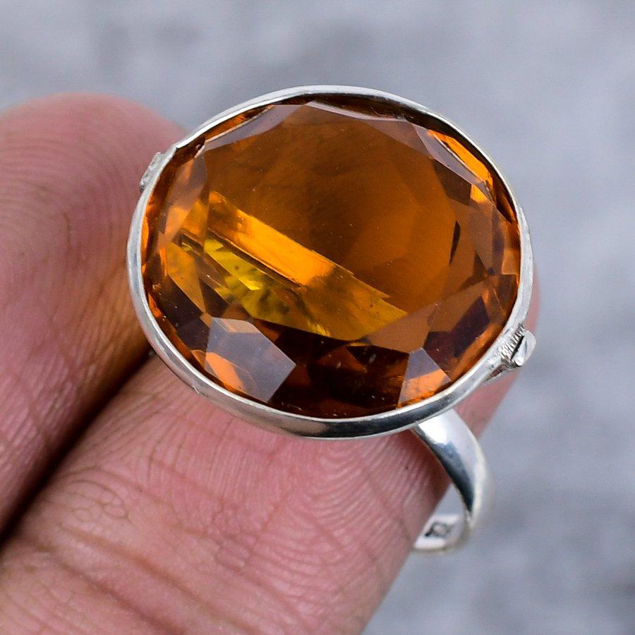 Citrine Handmade 925 Sterling Silver Jewelry Ring Size 8.5 V6O55
