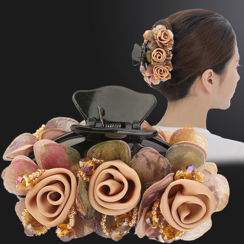 Rose Flower Ponytail Claw Clip - Elegant Hair Volume Accessory